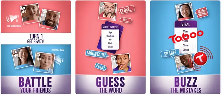App screenshots for word guessing game with players.