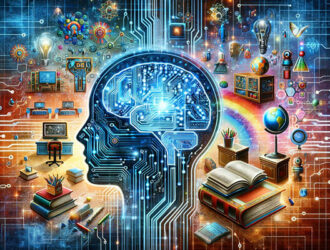 Ілюстрація концепції абстрактного штучного інтелекту з схемою мозку.