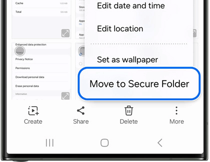 Phone screen displaying 'Move to Secure Folder' option.