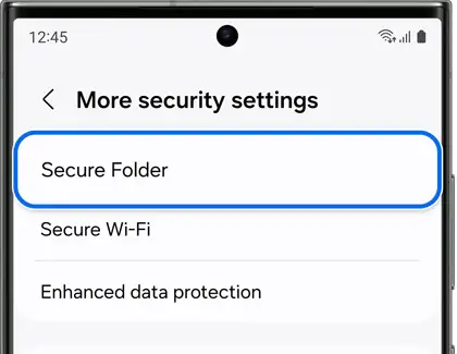 Smartphone screen showing Secure Folder option selected.