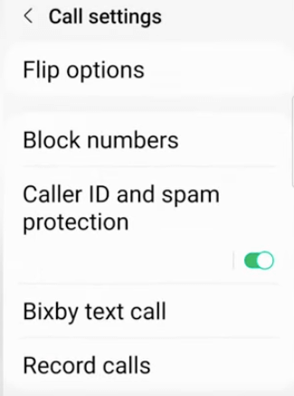 Smartphone call settings menu options displayed.