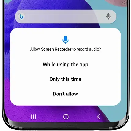 Smartphone screen recording permission prompt.