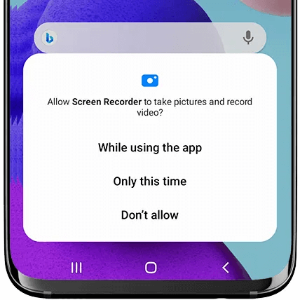 Screen recorder permission prompt on smartphone display.