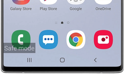 Smartphone screen displaying icons and 'Safe mode' text.