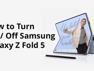 Galaxy Z Fold 5 tutorial with person displaying phone.
